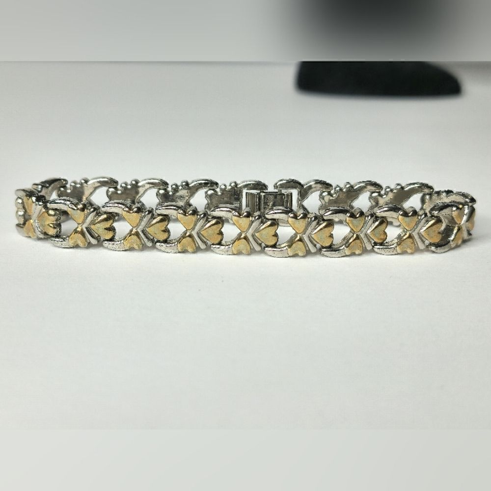 Gold silver two tone heart link bracelet